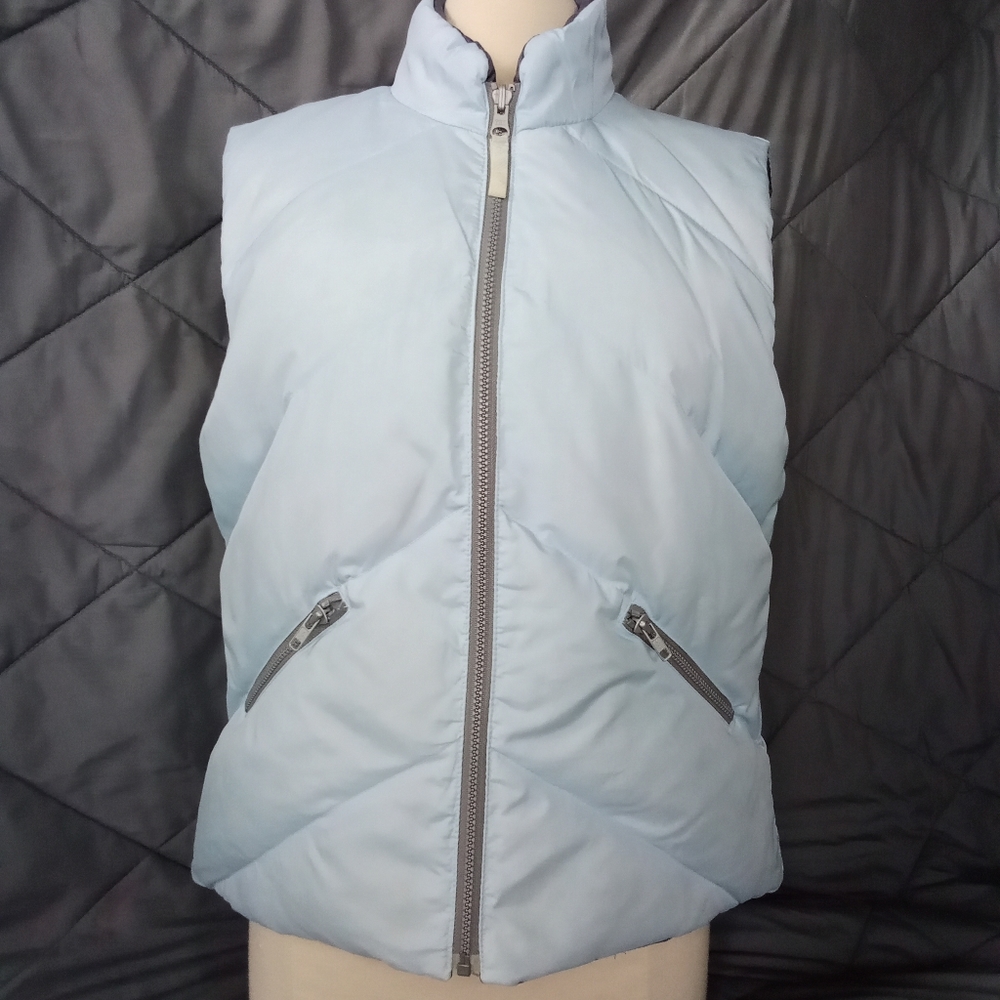 St. John's Bay Reversible Puffer Vest Light Blue & Grey Down Feathers Size Large